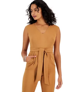 Bar III Women's V-Neck Tie-Waist Jumpsuit, Created For Macy's -Clothing Shop 22426546 fpx
