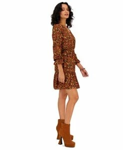 Bar III Women's Long-Sleeve V-Neck Ruffle-Hem Dress, Created For Macy's -Clothing Shop 22426614 fpx