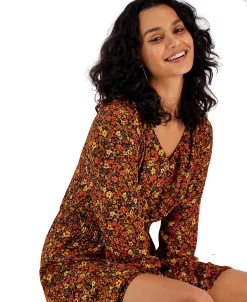 Bar III Women's Long-Sleeve V-Neck Ruffle-Hem Dress, Created For Macy's -Clothing Shop 22426615 fpx