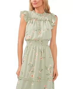 CeCe Women's Floral Print Smocked-Waist Midi Dress 10 CeCe Women's Floral Print Smocked-Waist Midi Dress -Clothing Shop 22468046 fpx