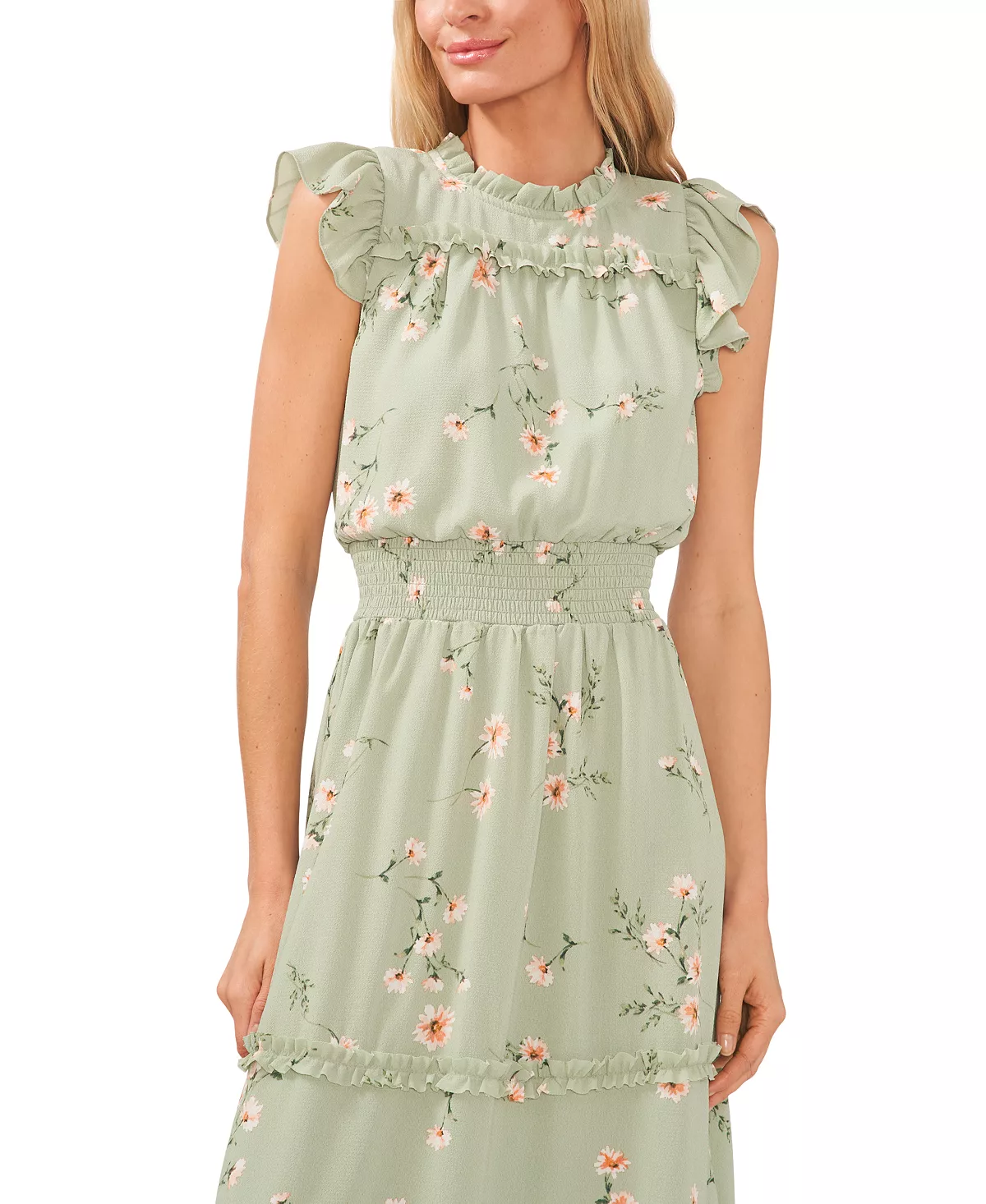 CeCe Women's Floral Print Smocked-Waist Midi Dress 6 CeCe Women's Floral Print Smocked-Waist Midi Dress - Image 4