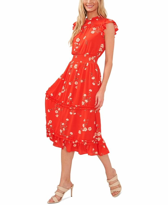 CeCe Women's Floral Print Smocked-Waist Midi Dress 3 CeCe Women's Floral Print Smocked-Waist Midi Dress