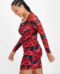 Bar III Women's Ruched Mesh Square-Neck Mini Dress, Created For Macy's 9 Bar III Women's Ruched Mesh Square-Neck Mini Dress, Created For Macy's -Clothing Shop 22502324 fpx