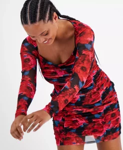 Bar III Women's Ruched Mesh Square-Neck Mini Dress, Created For Macy's 10 Bar III Women's Ruched Mesh Square-Neck Mini Dress, Created For Macy's -Clothing Shop 22502325 fpx