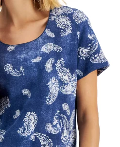Karen Scott Women's Paisley-Print Relaxed Scoop-Neck Top, Created For Macy's -Clothing Shop 22514341 fpx