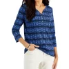 Karen Scott Women's 3/4-Sleeve Snowflake Henley Top, Created For Macy's -Clothing Shop 22520897 fpx