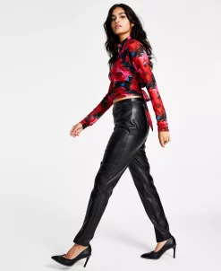 Bar III Women's Slit-Hem Faux-Leather Pull-On Pants, Created For Macy's 10 Bar III Women's Slit-Hem Faux-Leather Pull-On Pants, Created For Macy's -Clothing Shop 22556173 fpx