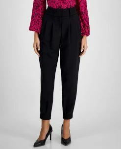 Bar III Women's Pleat-Front Mid-Rise Ankle Pants, Created For Macy's