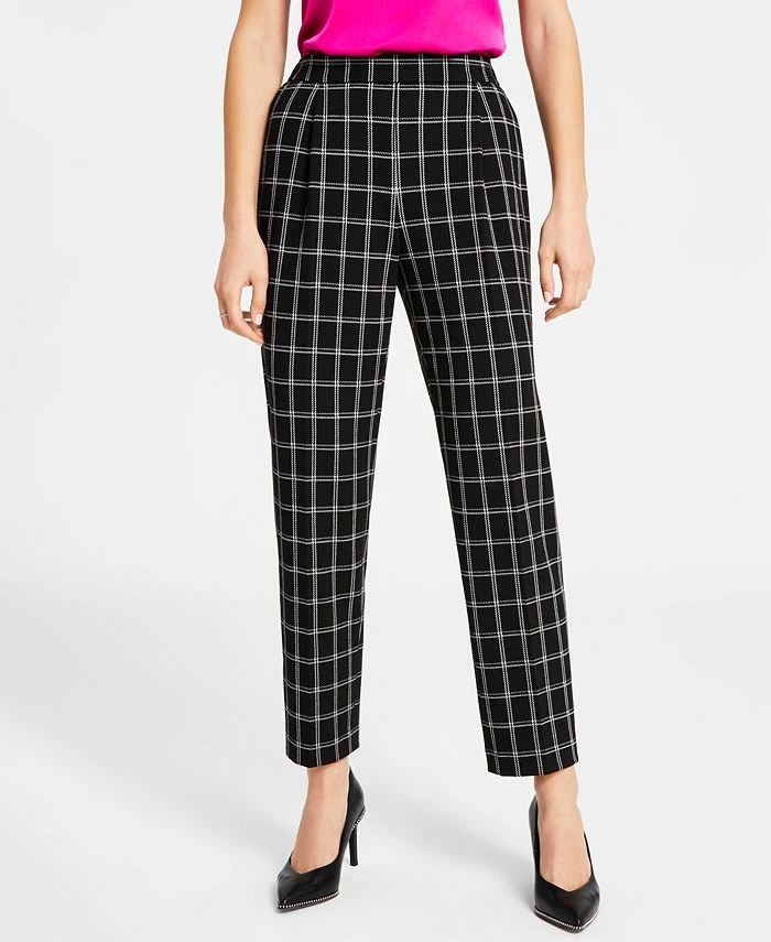 Bar III Women's Windowpane-Plaid Mid-Rise Pull-On Pants, Created For Macy's 3 Bar III Women's Windowpane-Plaid Mid-Rise Pull-On Pants, Created For Macy's