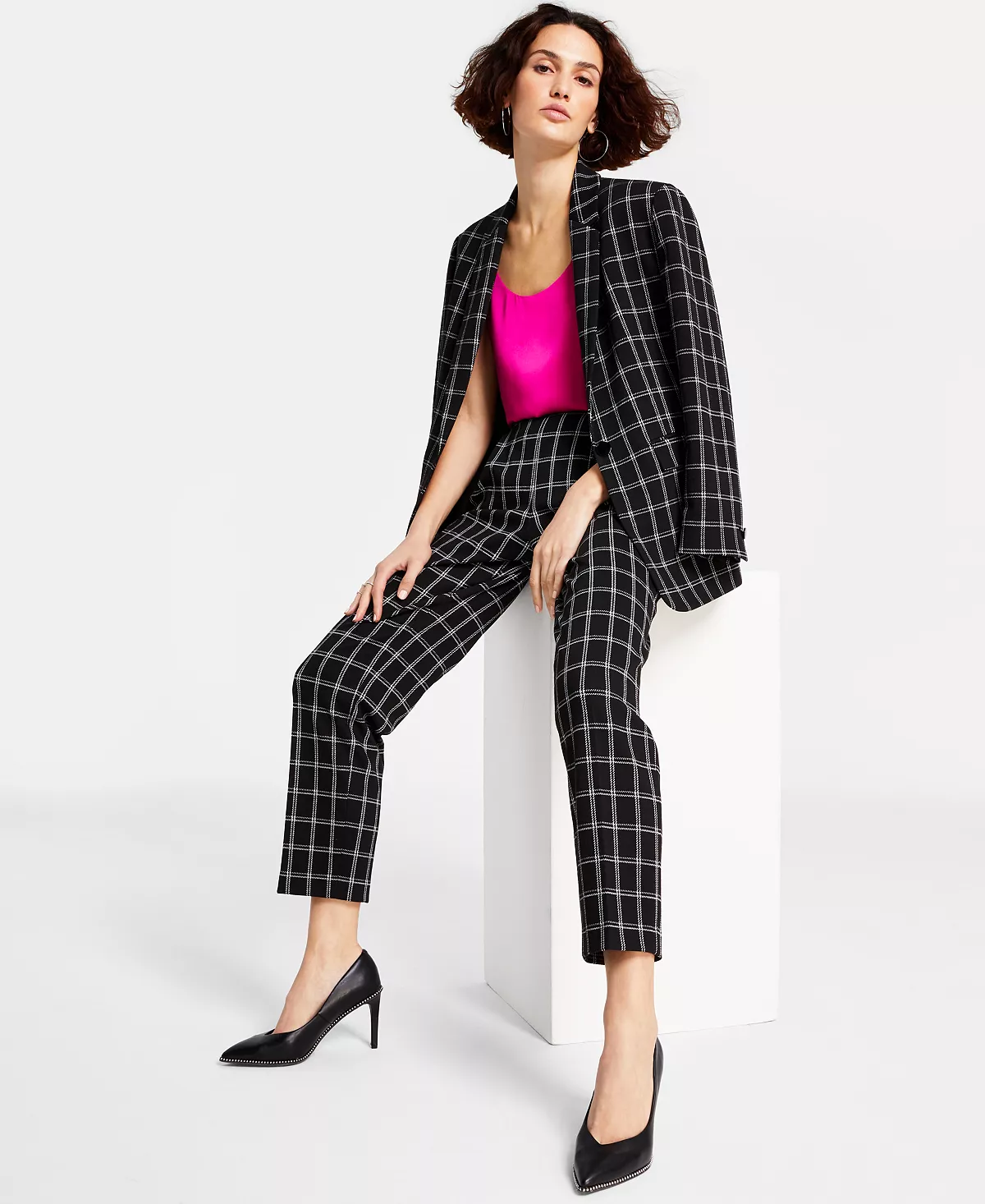 Bar III Women's Windowpane-Plaid Mid-Rise Pull-On Pants, Created For Macy's 6 Bar III Women's Windowpane-Plaid Mid-Rise Pull-On Pants, Created For Macy's - Image 4