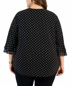 Kasper Plus Size Dot-Print Flutter-Sleeve Blouse -Clothing Shop 22567916 fpx