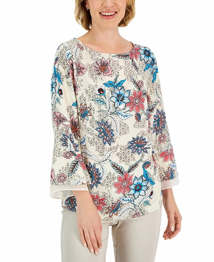 JM Collection Women's Etched Batik Printed Flared-Sleeve Top, Created For Macy's 3 JM Collection Women's Etched Batik Printed Flared-Sleeve Top, Created For Macy's