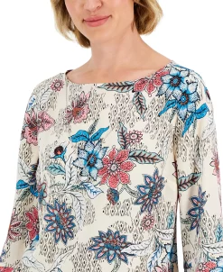 JM Collection Women's Etched Batik Printed Flared-Sleeve Top, Created For Macy's 9 JM Collection Women's Etched Batik Printed Flared-Sleeve Top, Created For Macy's -Clothing Shop 22576783 fpx