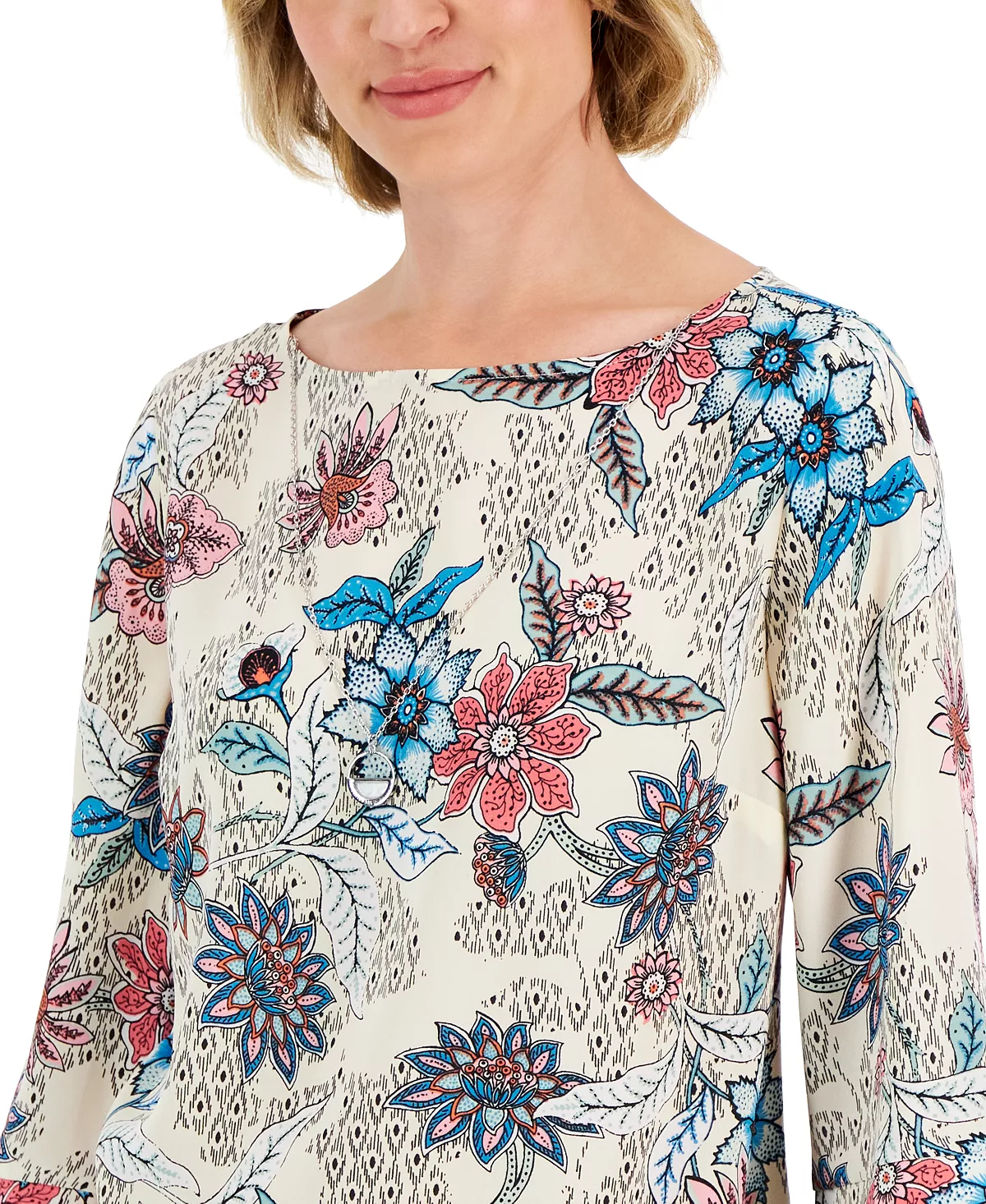 JM Collection Women's Etched Batik Printed Flared-Sleeve Top, Created For Macy's 5 JM Collection Women's Etched Batik Printed Flared-Sleeve Top, Created For Macy's - Image 3