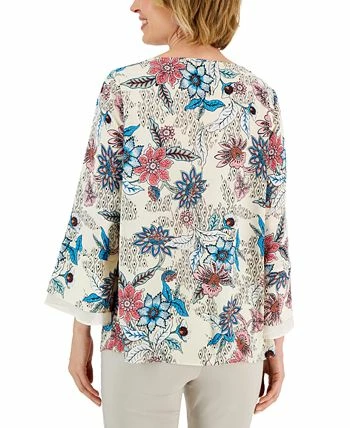 JM Collection Women's Etched Batik Printed Flared-Sleeve Top, Created For Macy's 4 JM Collection Women's Etched Batik Printed Flared-Sleeve Top, Created For Macy's - Image 2