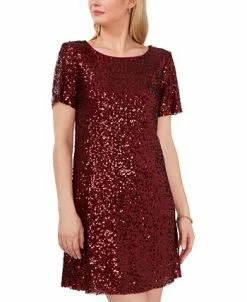 Vince Camuto Women's Sequined Round-Neck Short-Sleeve Dress -Clothing Shop 22599683 fpx