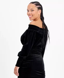 Bar III Women's Off-The-Shoulder Smocked Velvet Top, Created For Macy's 6 Bar III Women's Off-The-Shoulder Smocked Velvet Top, Created For Macy's -Clothing Shop 22600524 fpx
