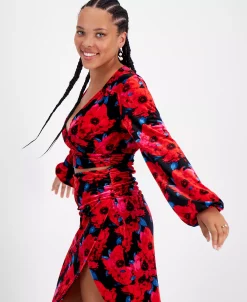 Bar III Women's Floral-Print Cropped Velvet Top, Created For Macy's -Clothing Shop 22600660 fpx