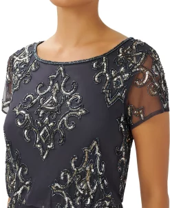 Adrianna Papell Women's Beaded Blouson Short-Sleeve Gown -Clothing Shop 22629175 fpx