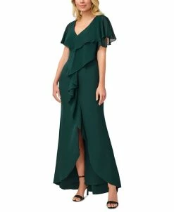 Adrianna Papell Ruffled High-Low Gown
