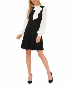 CeCe Women's Tie-Neck Mixed Media Sweater Dress