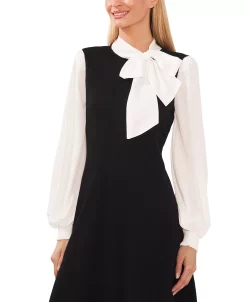 CeCe Women's Tie-Neck Mixed Media Sweater Dress -Clothing Shop 22631502 fpx