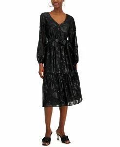 INC International Concepts Women's Printed Jacquard Blouson-Sleeve Dress, Created For Macy's