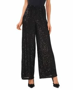 CeCe Women's Pull-On Elastic-Waist Wide-Leg Sequin Pants
