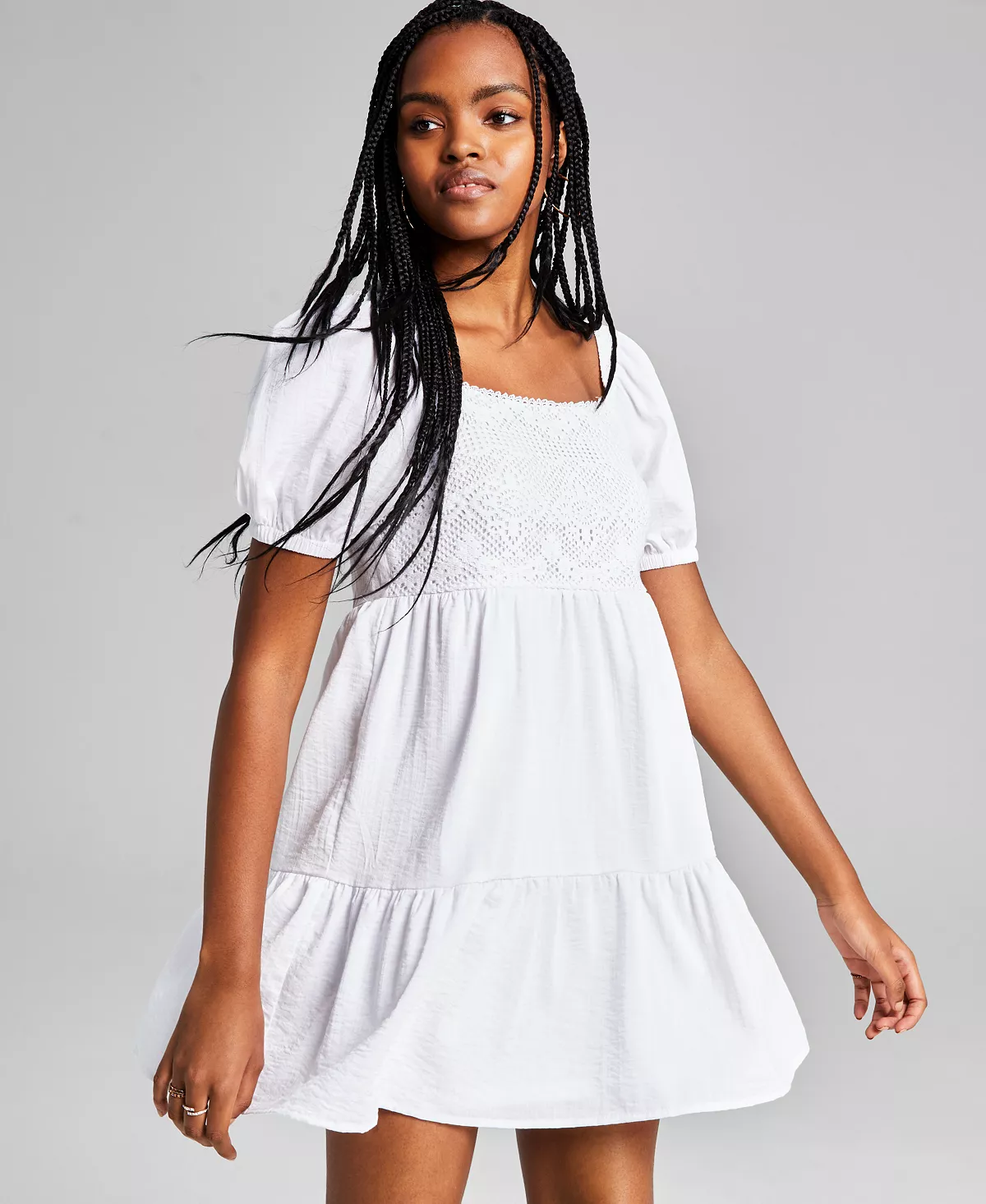 And Now This Women's Square-Neck Crochet Mini Dress 3 And Now This Women's Square-Neck Crochet Mini Dress