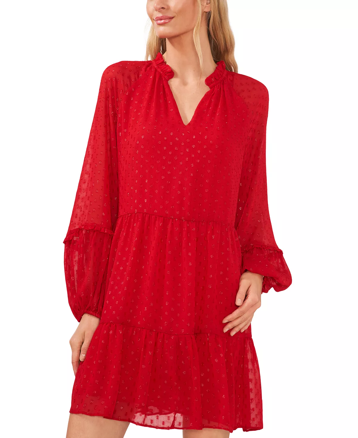 CeCe Women's Long Sleeve Tiered Clip-Dot Babydoll Dress 5 CeCe Women's Long Sleeve Tiered Clip-Dot Babydoll Dress - Image 3