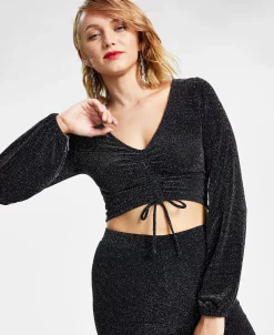 Bar III Women's Sparkling Caviar Long-Sleeve Crop Top, Created For Macy's 8 Bar III Women's Sparkling Caviar Long-Sleeve Crop Top, Created For Macy's -Clothing Shop 22683880 fpx