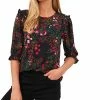 CeCe Women's Floral-Print 3/4-Sleeve Ruffle-Shoulder Top 2 CeCe Women's Floral-Print 3/4-Sleeve Ruffle-Shoulder Top -Clothing Shop 22683896 fpx