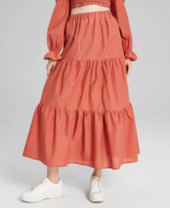And Now This Women's Cotton Tiered Pull-On Maxi Skirt