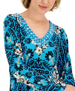 JM Collection Women's Savannah Stencil Rhinestone-Studded Tunic, Created For Macy's -Clothing Shop 22718639 fpx