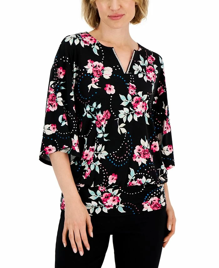 JM Collection Women's Serafina Bouquet 3/4-Sleeve Top, Created For Macy's 3 JM Collection Women's Serafina Bouquet 3/4-Sleeve Top, Created For Macy's