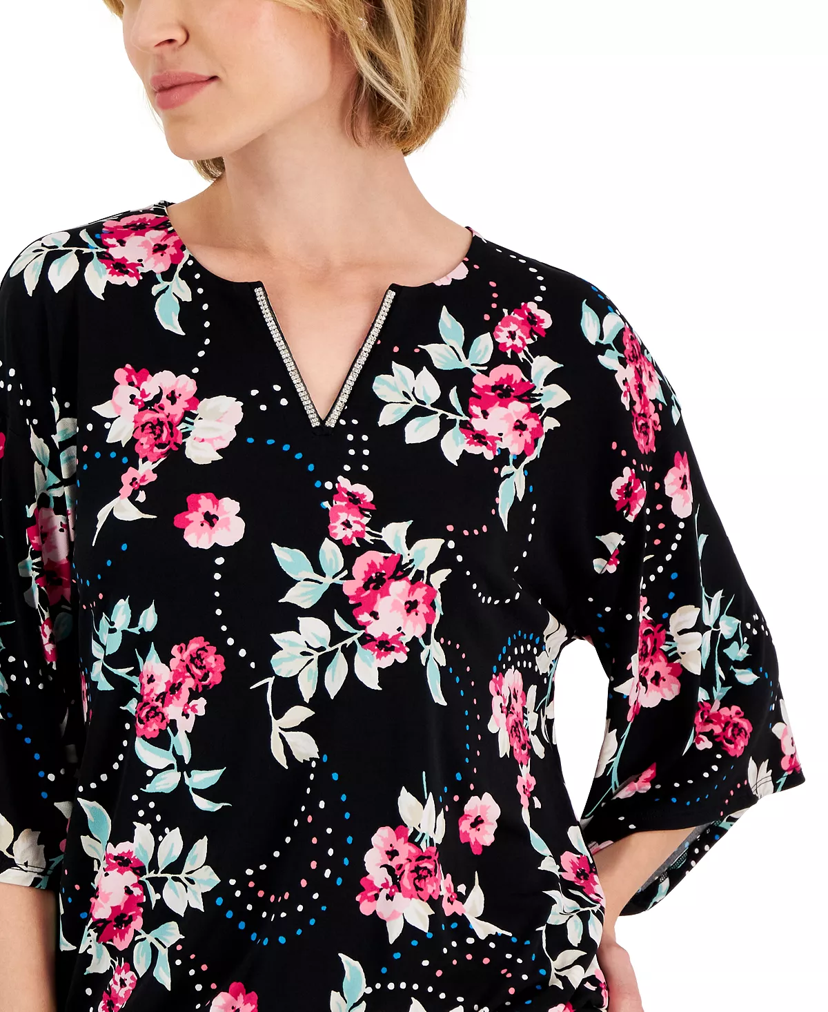 JM Collection Women's Serafina Bouquet 3/4-Sleeve Top, Created For Macy's 5 JM Collection Women's Serafina Bouquet 3/4-Sleeve Top, Created For Macy's - Image 3