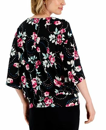 JM Collection Women's Serafina Bouquet 3/4-Sleeve Top, Created For Macy's 4 JM Collection Women's Serafina Bouquet 3/4-Sleeve Top, Created For Macy's - Image 2