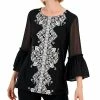 JM Collection Women's Medallion Trail Sheer-Sleeve Tunic, Created For Macy's