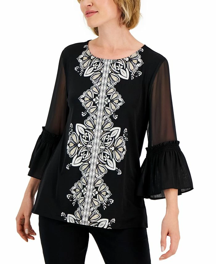JM Collection Women's Medallion Trail Sheer-Sleeve Tunic, Created For Macy's 3 JM Collection Women's Medallion Trail Sheer-Sleeve Tunic, Created For Macy's