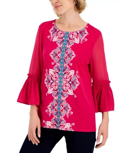 JM Collection Women's Medallion Trail Sheer-Sleeve Tunic, Created For Macy's 11 JM Collection Women's Medallion Trail Sheer-Sleeve Tunic, Created For Macy's -Clothing Shop 22718730 fpx