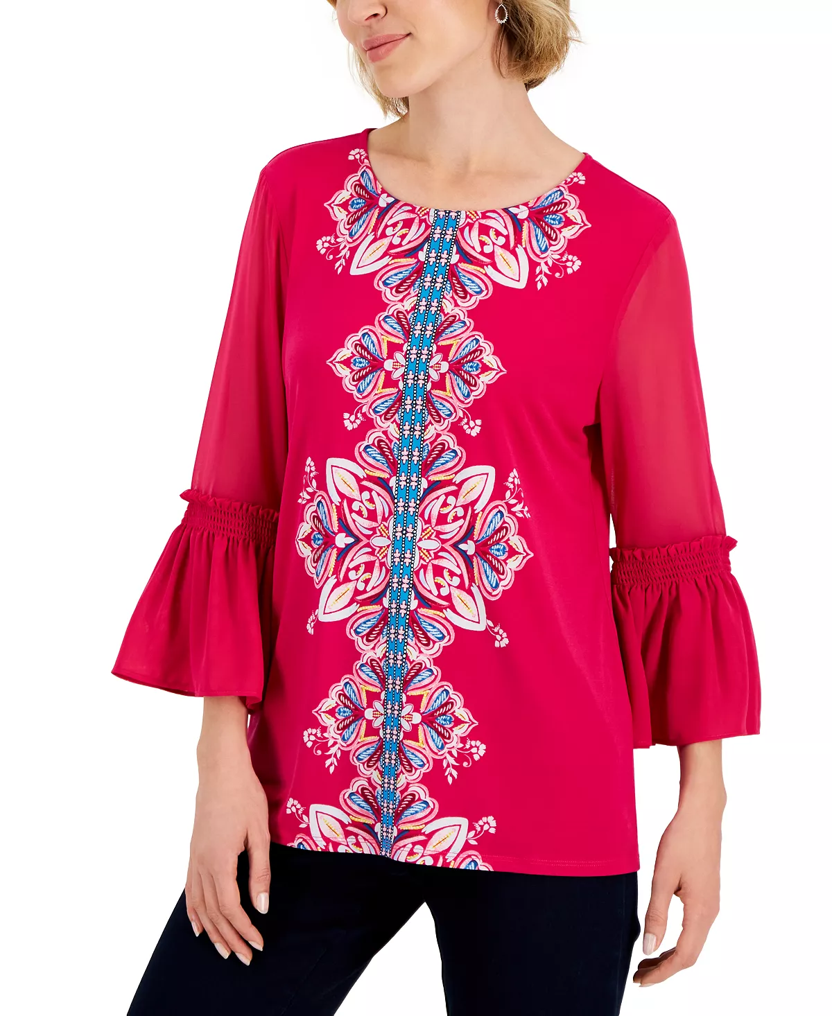 JM Collection Women's Medallion Trail Sheer-Sleeve Tunic, Created For Macy's 7 JM Collection Women's Medallion Trail Sheer-Sleeve Tunic, Created For Macy's - Image 5