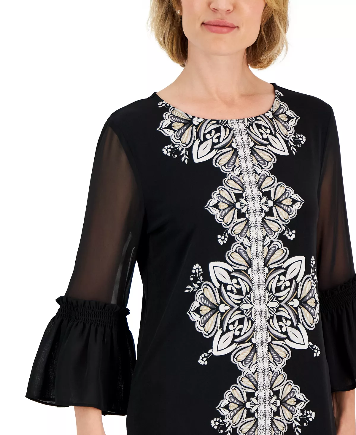 JM Collection Women's Medallion Trail Sheer-Sleeve Tunic, Created For Macy's 5 JM Collection Women's Medallion Trail Sheer-Sleeve Tunic, Created For Macy's - Image 3