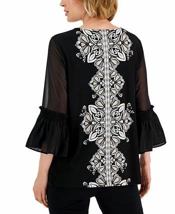 JM Collection Women's Medallion Trail Sheer-Sleeve Tunic, Created For Macy's 4 JM Collection Women's Medallion Trail Sheer-Sleeve Tunic, Created For Macy's - Image 2