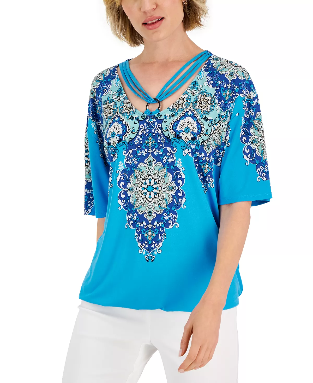 JM Collection Women's Trinity Geo-Print Ring-Hardware Top, Created For Macy's 7 JM Collection Women's Trinity Geo-Print Ring-Hardware Top, Created For Macy's - Image 5