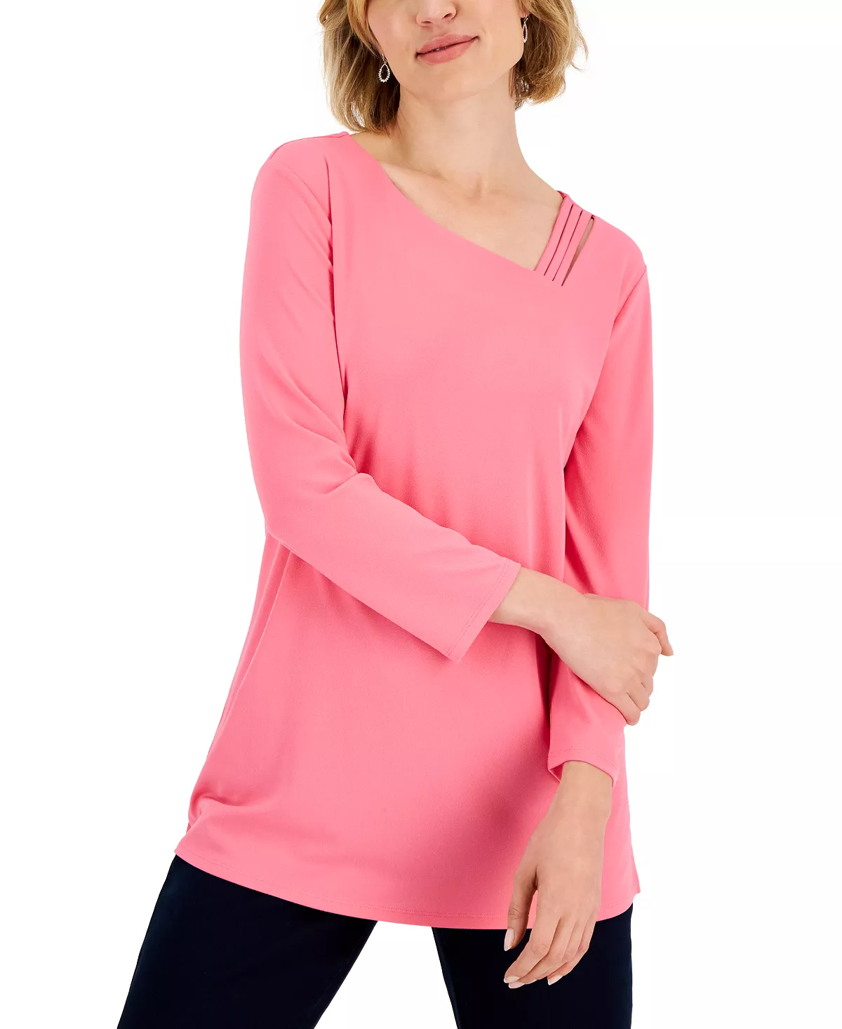 JM Collection Women's Asymmetrical-Neck Lattice-Trim Top, Created For Macy's 7 JM Collection Women's Asymmetrical-Neck Lattice-Trim Top, Created For Macy's - Image 5