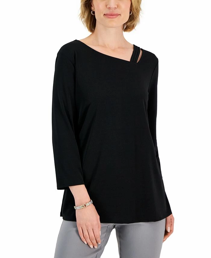 JM Collection Women's Asymmetrical-Neck Lattice-Trim Top, Created For Macy's 3 JM Collection Women's Asymmetrical-Neck Lattice-Trim Top, Created For Macy's