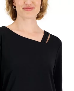JM Collection Women's Asymmetrical-Neck Lattice-Trim Top, Created For Macy's 9 JM Collection Women's Asymmetrical-Neck Lattice-Trim Top, Created For Macy's -Clothing Shop 22718888 fpx