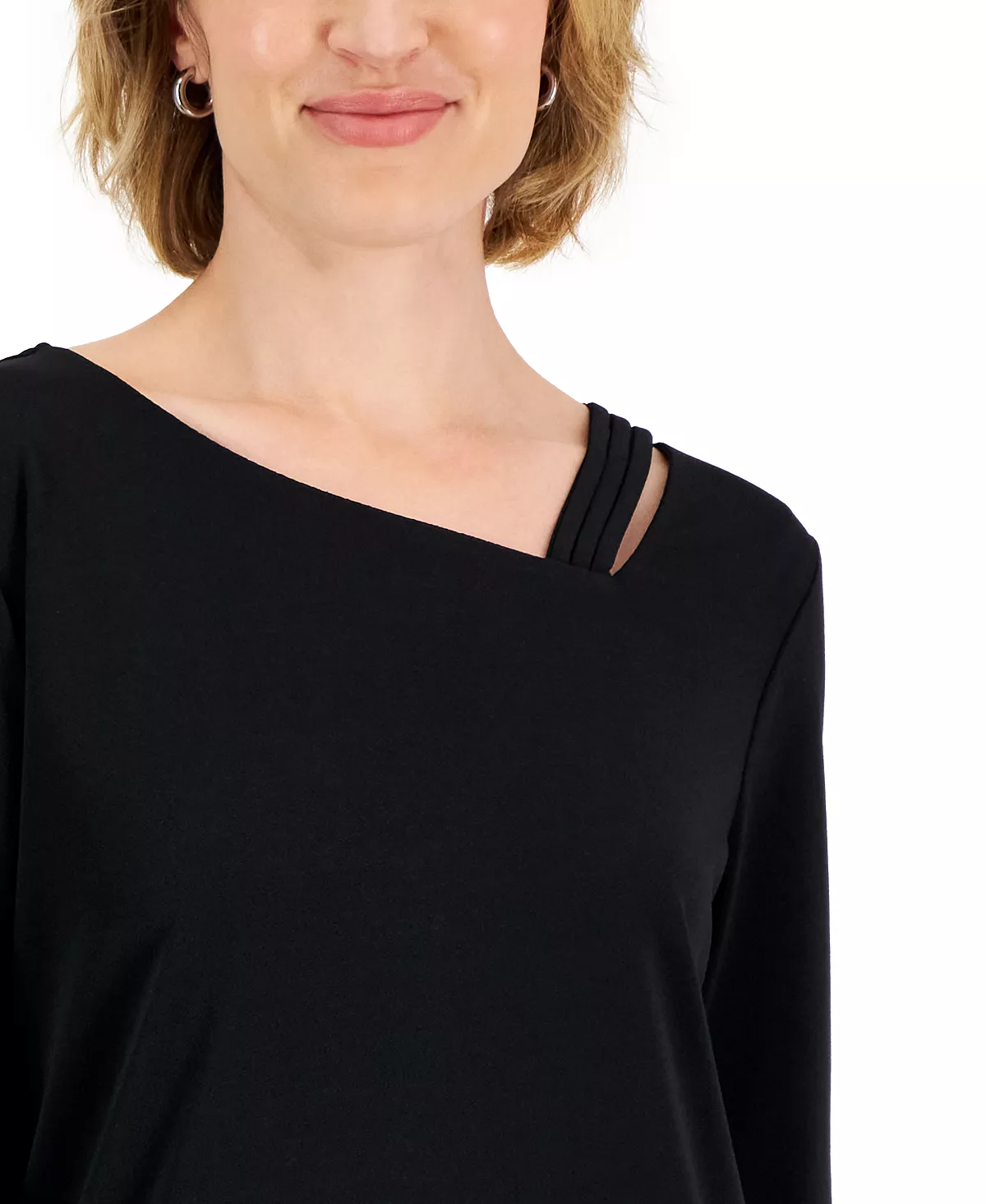 JM Collection Women's Asymmetrical-Neck Lattice-Trim Top, Created For Macy's 5 JM Collection Women's Asymmetrical-Neck Lattice-Trim Top, Created For Macy's - Image 3