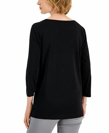 JM Collection Women's Asymmetrical-Neck Lattice-Trim Top, Created For Macy's 4 JM Collection Women's Asymmetrical-Neck Lattice-Trim Top, Created For Macy's - Image 2