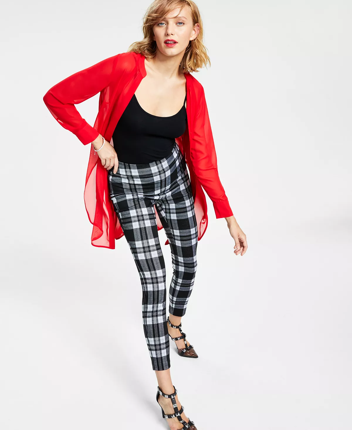 Bar III Women's Plaid High Rise Pull-On Leggings, Created For Macy's 7 Bar III Women's Plaid High Rise Pull-On Leggings, Created For Macy's - Image 5